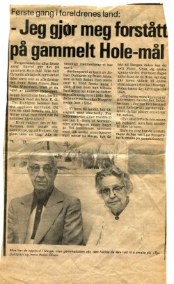 Newspaper clipping from 1974 about old Hole dialect and visitors from America
